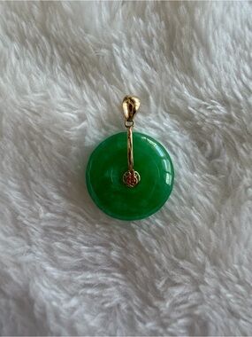 Jade Green Round Pendant with Gold Accent - Jade